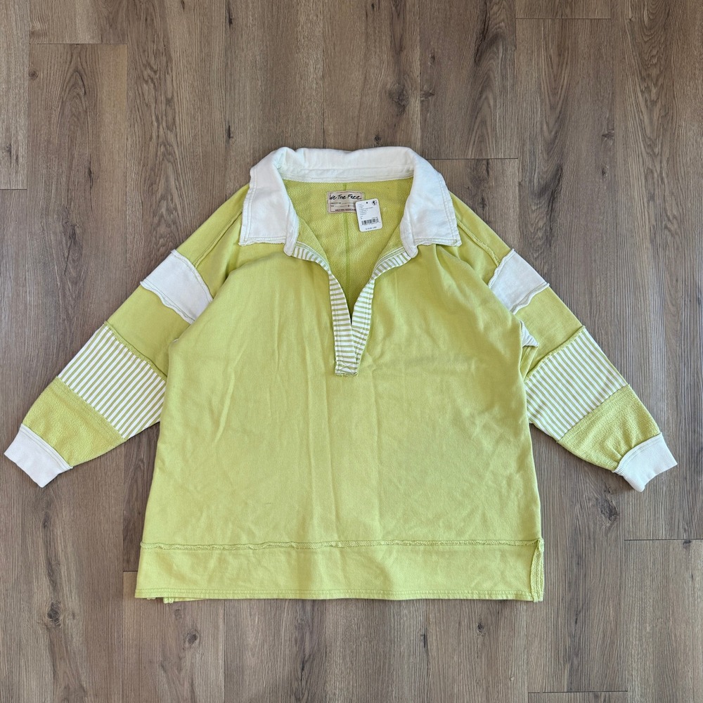 We The Free People Sunny Lime Rugby Pullover Large Clean Prep Oversized Polo NWT